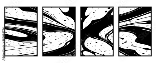 Set of 4 Abstract black and white pattern. For use in graphics. Minimalist illustration for printing on wall decorations