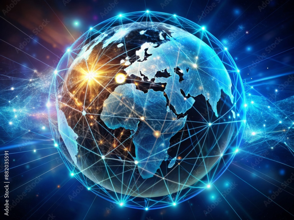 Global business globe surrounded by network of digital connections, representing innovative marketing strategies and creative solutions for business growth and development. Global business globe surrounded by network of digital connections, representing innovative marketing strategies and creative solutions for business growth and development.