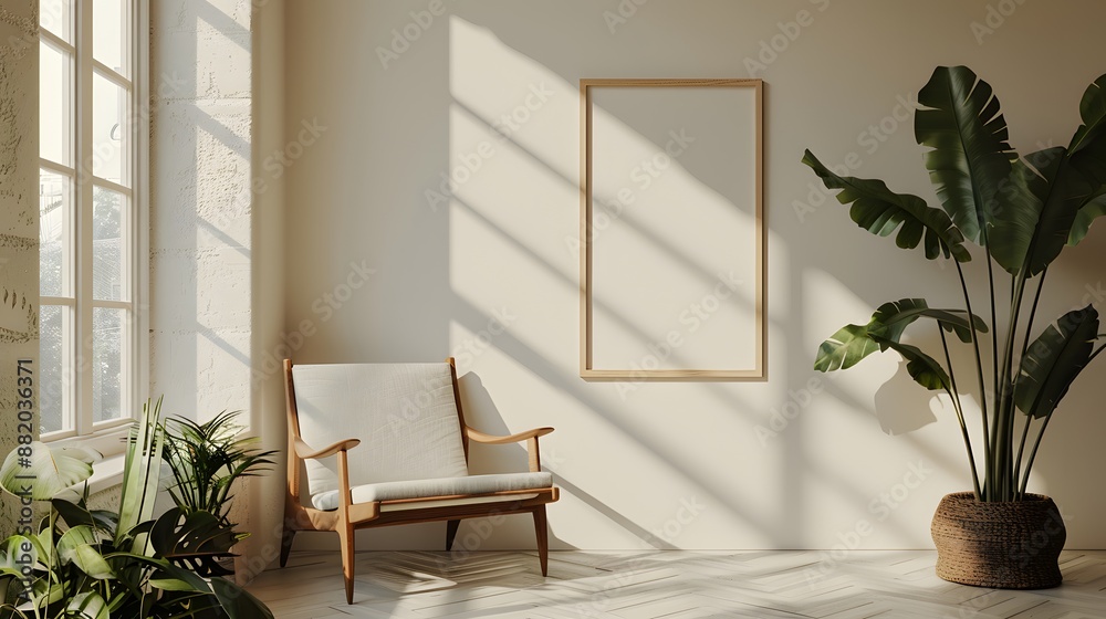 Minimalist Home Decor: Blank Poster on White Wall in a Contemporary Apartment Minimalist Home Decor: Blank Poster on White Wall in a Contemporary Apartment