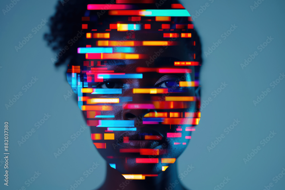 A futuristic digital face overlay, blending technology with human features, showcasing innovation and the merging of digital and human elements. A futuristic digital face overlay, blending technology with human features, showcasing innovation and the merging of digital and human elements.