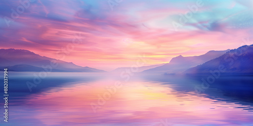 Soft pastel shades of a sunset over a tranquil lake