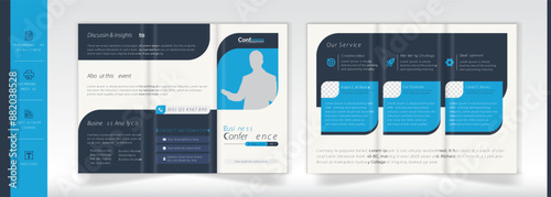 Conference trifold brochure template design. minimal corporate event trifold brochure