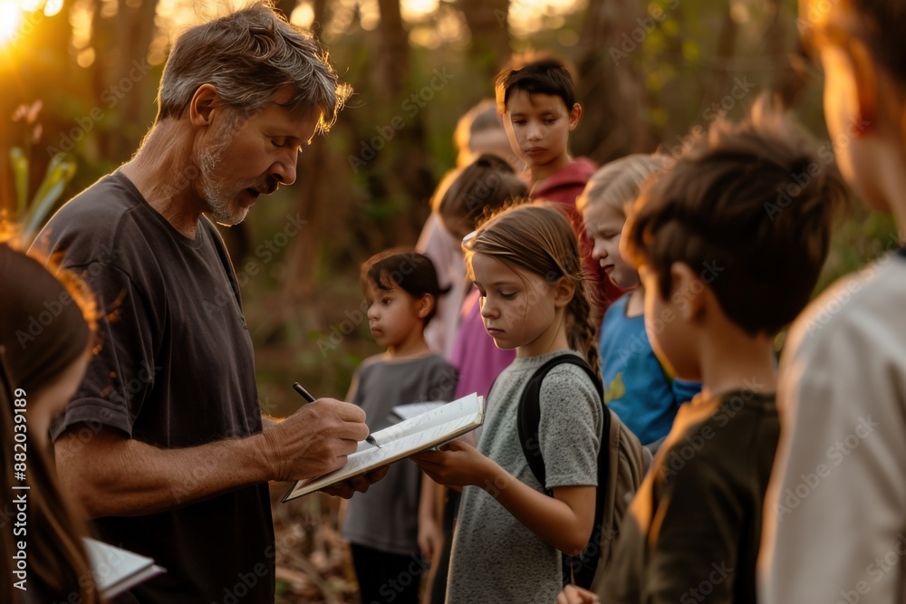 Teacher Leading Outdoor Nature Study with Students Teacher Leading Outdoor Nature Study with Students