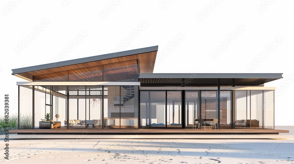 Modern Glass House on a Sandy Beach Modern Glass House on a Sandy Beach