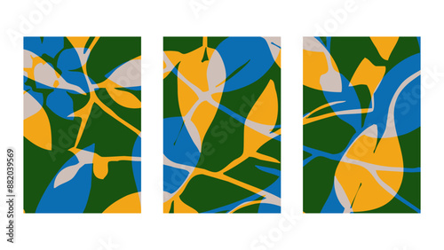 Set of 3 Botanical background. Abstract plant shapes. Minimalist illustration for printing on wall decorations.