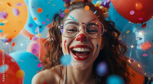 Woman With Clown Makeup Laughing During a Birthday Party