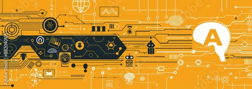 AI Technology Circuitry With Abstract Icons