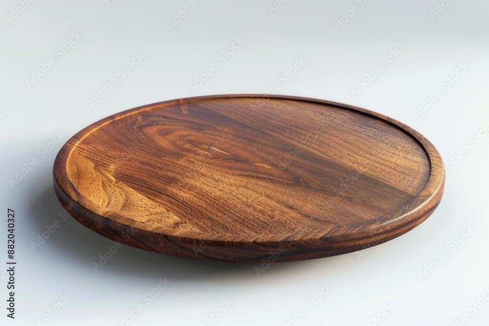 A close-up shot of a wooden plate sitting on a table, with a simple and rustic design A close-up shot of a wooden plate sitting on a table, with a simple and rustic design