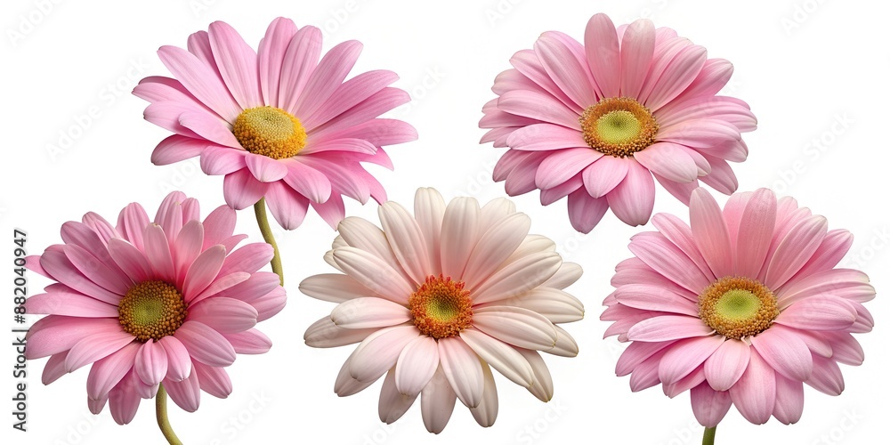 set of pink daisy flowers, isolated, on a white background set of pink daisy flowers, isolated, on a white background
