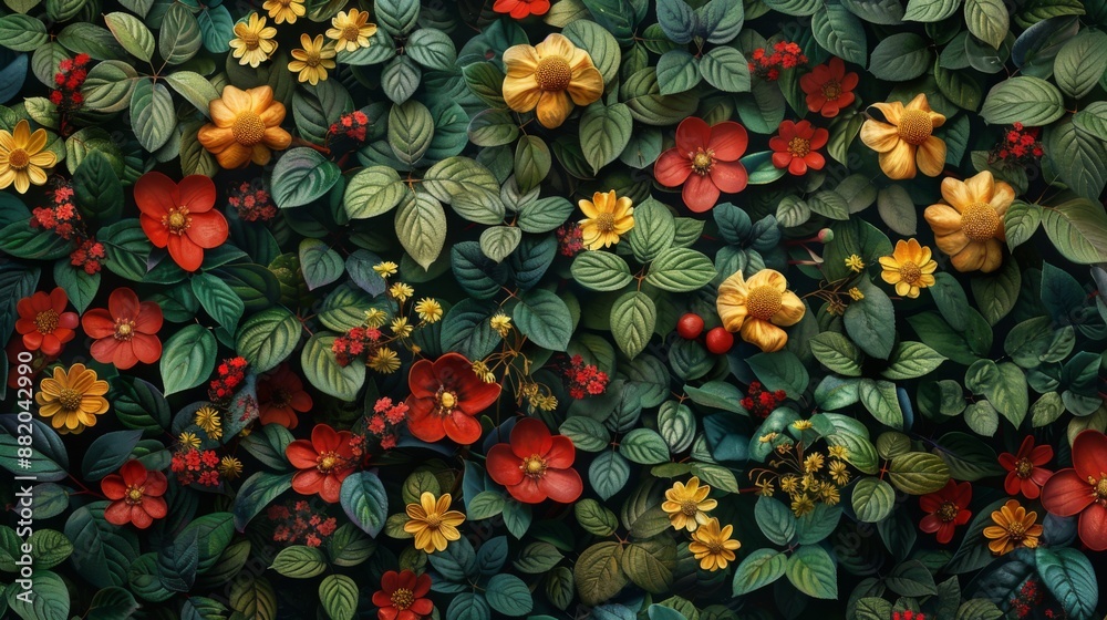 A Lush Garden of Red and Yellow Blooms A Lush Garden of Red and Yellow Blooms