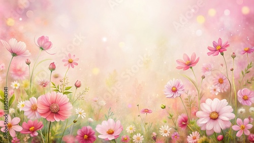 Watercolor soft pink flower garden background, flower, garden, Watercolor © pirun