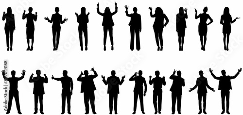 Business People Concept silhouette. silhouette of business people with various hand gesture on isolated white background. 