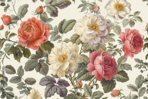 Floral Tapestry with Delicate Roses