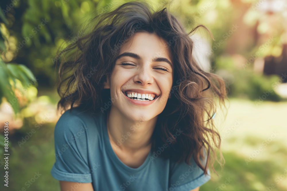 portrait of a smiling a happy woman wearing a t shirt portrait of a smiling a happy woman wearing a t shirt