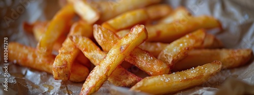 Crispy Golden French Fries on Parchment Paper