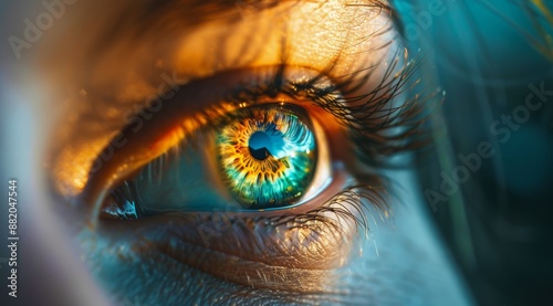 Close Up of a Human Eye With Blue Iris and Yellow and Green Pattern