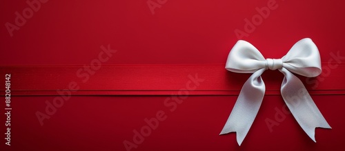 White Satin Bow on Red Background