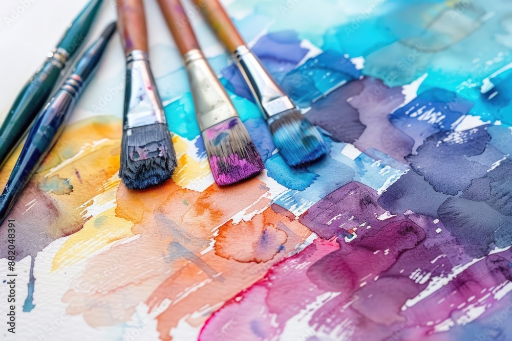 Fototapeta premium Harmonic water color scheme with pencils as colorful palette on white paper