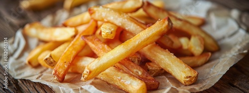 Crispy Golden French Fries on Parchment Paper
