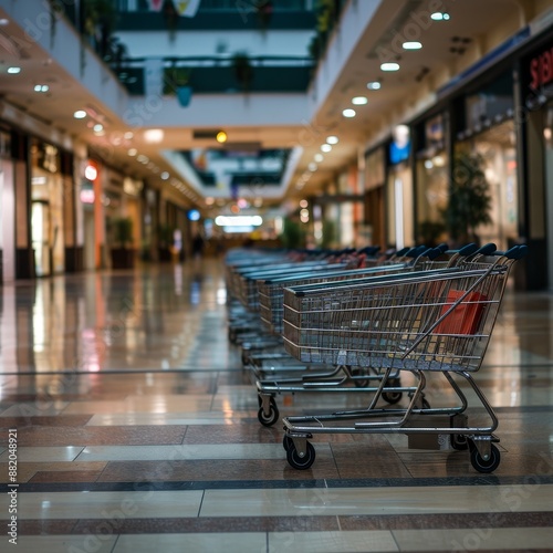 Collection of Shopping Carts in an Empty Mall