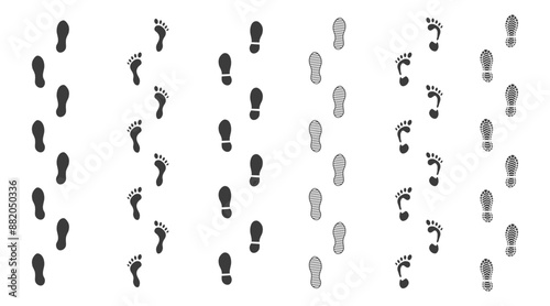 Human footprints tracking path on white background. The silhouette of footprints. footsteps icon. Icon set vector illustration