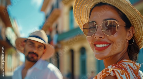 Smiling Couple Wearing Sunglasses on a Sunny Day in Havana, Cuba