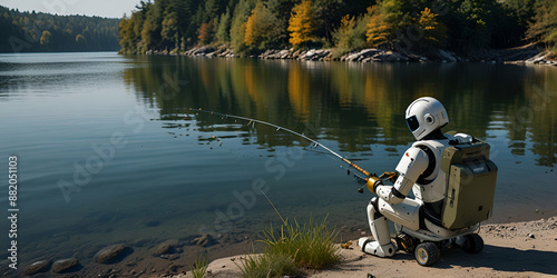 Future Fishing by AI Robots in a High-Tech Serene Environment