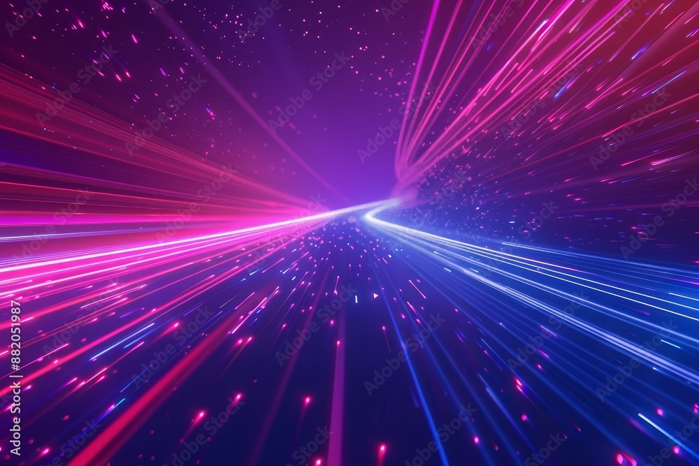 Obraz premium Abstract futuristic background with gold PINK blue glowing neon waves and bokeh lighting. Data transfer concept.