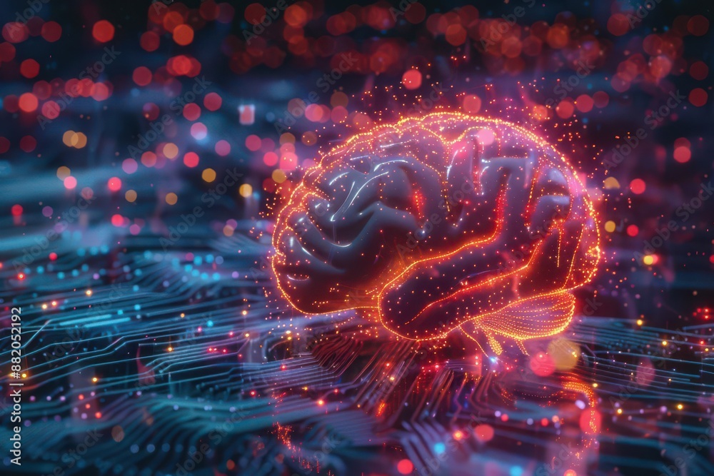 Brain anatomy with glowing neon neural networks and digital pathways, futuristic technology concept, detailed brain illustration Brain anatomy with glowing neon neural networks and digital pathways, futuristic technology concept, detailed brain illustration