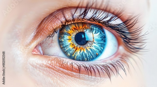 Closeup of human eye, detailed iris and pupil, medical illustration, realistic depiction, isolated background