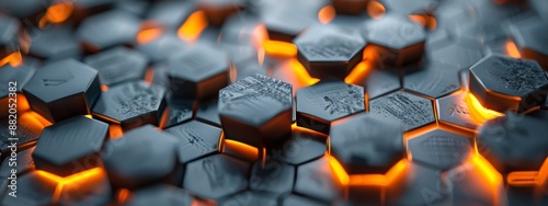 Abstract Orange Light Illuminates Geometric Hexagon Pattern