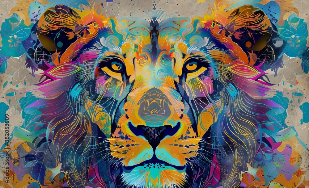 Fototapeta Creative abstract element on dark background with lion head