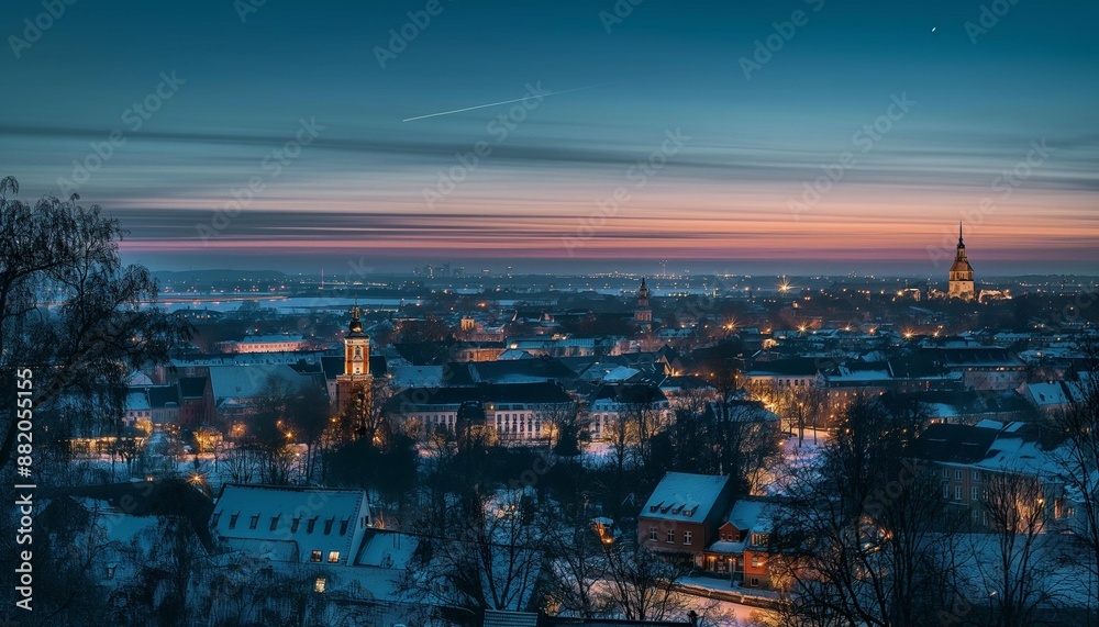 Fototapeta premium AI generator image of Munster, Germany at the night times,Photo Prinzipalmarkt shopping in a lively historical square Münster, Germany at night and the northern lights are very bright and beautiful.