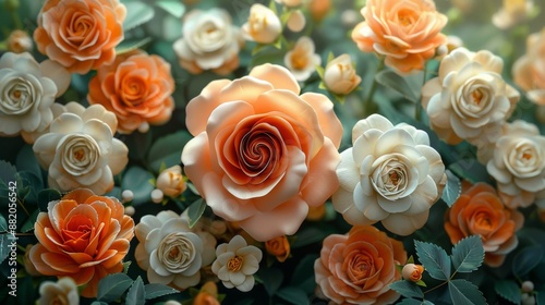 A Bouquet of Delicate Peach and White Roses