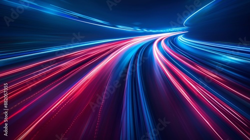 An illustration of fast motion, an abstract line, and a blue blur effect light motion trails