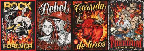 Rebel spirit colorful set posters