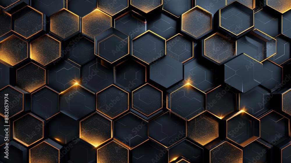 Abstract dark honeycomb pattern with glowing golden edges, perfect for modern backgrounds, wallpapers, and design projects. Abstract dark honeycomb pattern with glowing golden edges, perfect for modern backgrounds, wallpapers, and design projects.