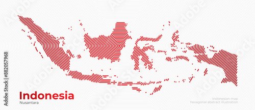 Illustration of a hexagon line on the map of Indonesia with the center in the capital. Modern concept design