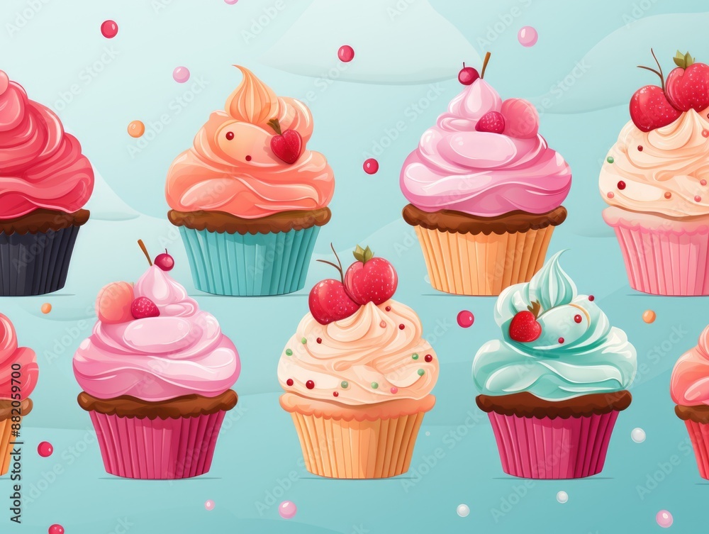 Vibrant and Playful Cupcake Pattern on Pastel Background for Children's Gifts Vibrant and Playful Cupcake Pattern on Pastel Background for Children's Gifts