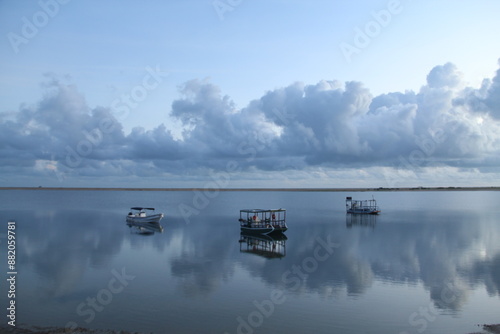 amanhecer com espelho d'água na ilha do guajiru, ceará photo