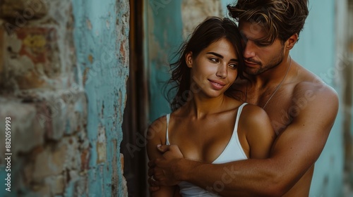 Young Couple Posing Together In Front of Old Building