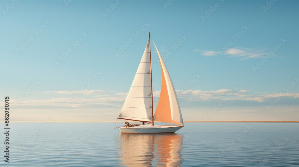 Fototapeta premium Sailing yacht in the sea at sunset.