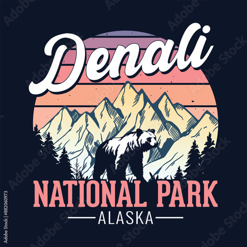 Denali National Park, Alaska - Adventure t-shirt design for tourism