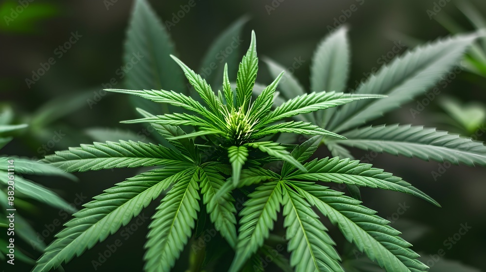 Close-up of Lush Green Cannabis Plant with Dense Leaves and Stems Close-up of Lush Green Cannabis Plant with Dense Leaves and Stems
