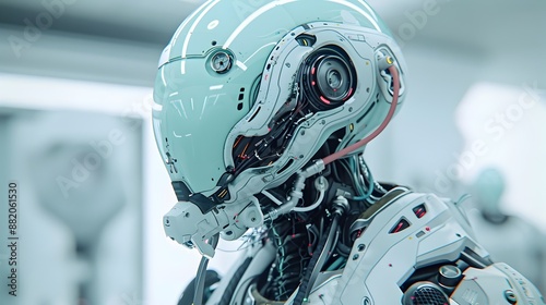 Futuristic Cybernetic Robot Head in Mechanical Design