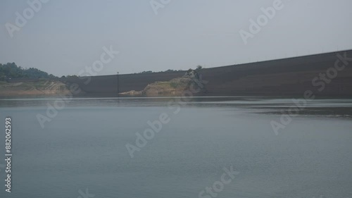 Khun Dan Prakarn Chon huge concrete dam with lower water level from El nino effect in Thailand   photo