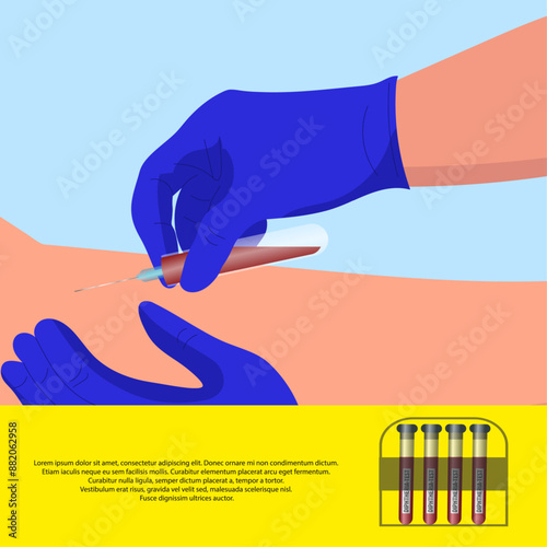 Diphtheria poster with vaccination and blood test tube
