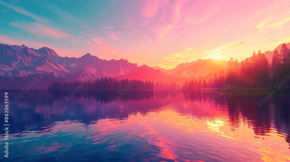 Obraz premium Mountain Lake Sunset