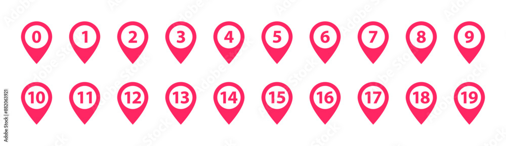 Location pin icon with number set Location pin icon with number set