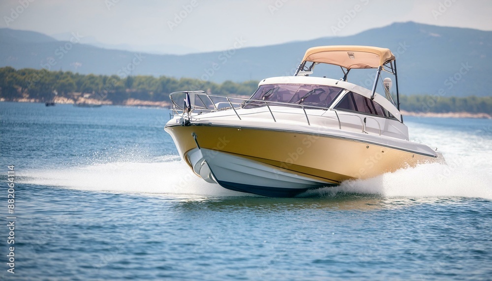 Fototapeta premium Pearl Perfection: The Elegance of a Streamlined Motorboat